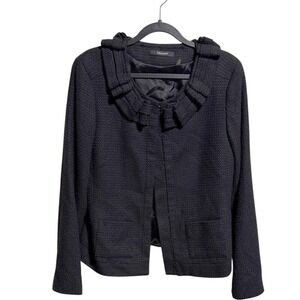 Tahari Black Textured Ruffle Collar Jacket Blazer Women's Size‎ 16